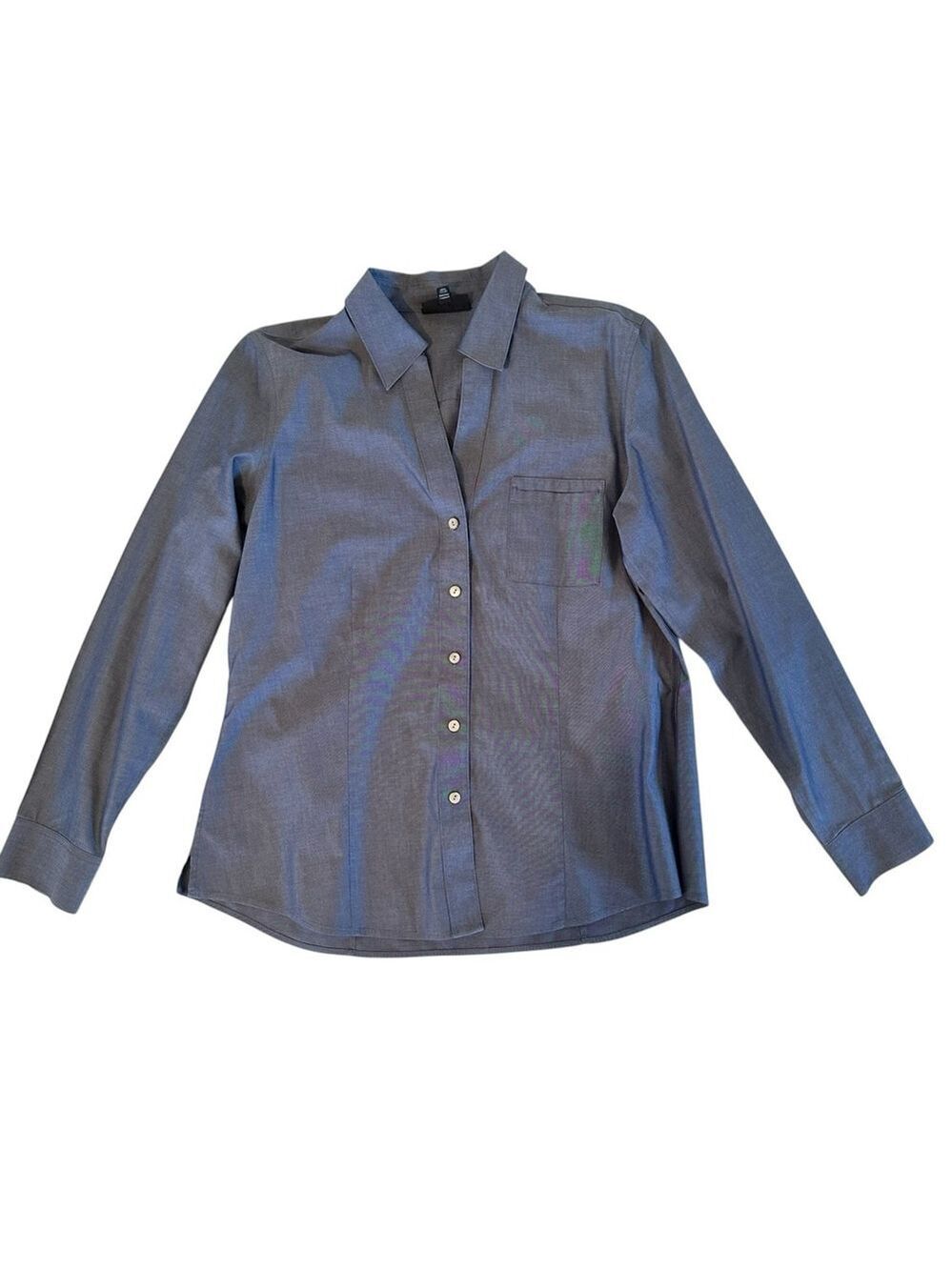 Foxcroft Button-down Blouse Shirt Womens 12 Blue Non-Iron Long Classic Sleeves